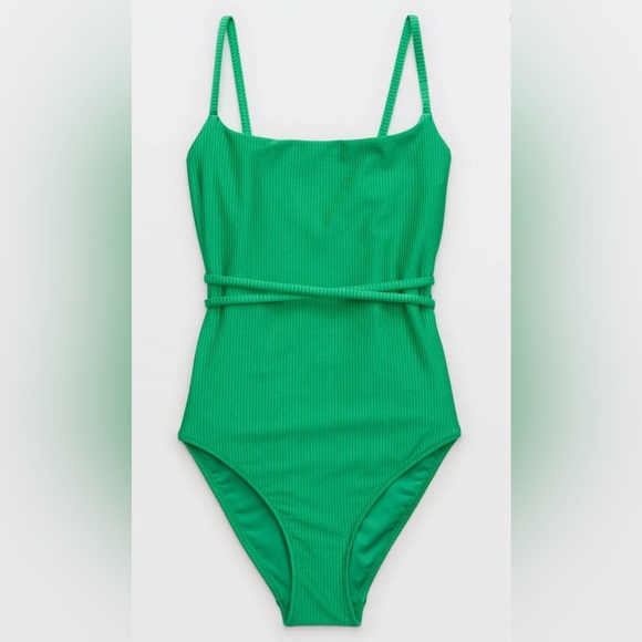 Aerie Shine Rib Strappy Scoop Full Coverage One Piece Swimsuit Size M NWT - Picture 3 of 9